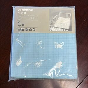 Ikea Vandring Skog Crib Bed Linen Set, 100% cotton, Light Blue Nature Pattern